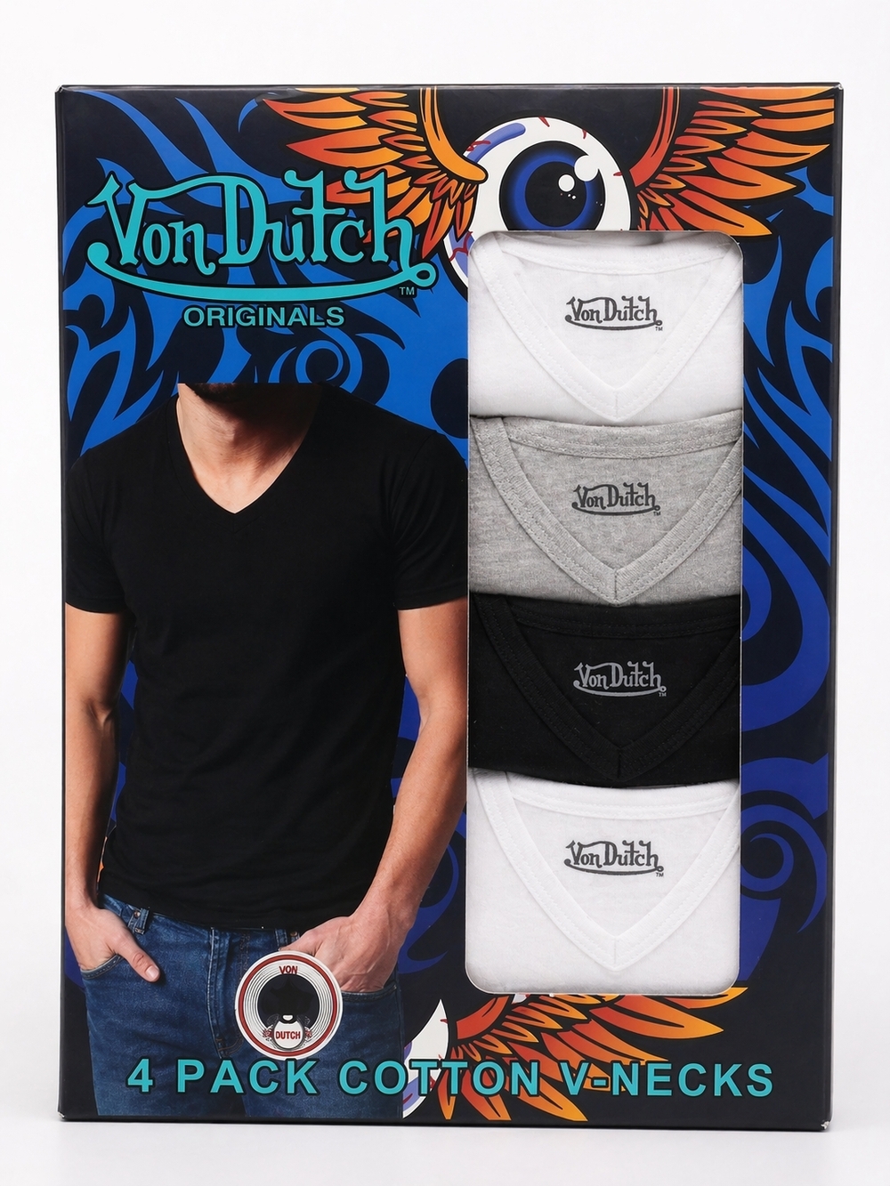 🆕️Von Dutch Originals 4 Pack V-Neck T-Shirts XL 100% Cotton Mens Tee Set